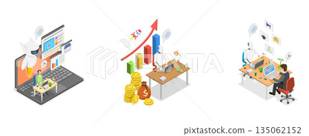 3D Isometric Flat Illustration of AI Sales Improvement, Increase Revenue, Investment or Growing Sales 3D Isometric Flat Illustration of AI Sales Improvement, Increase Revenue, Investment or Growing Sales 135062152