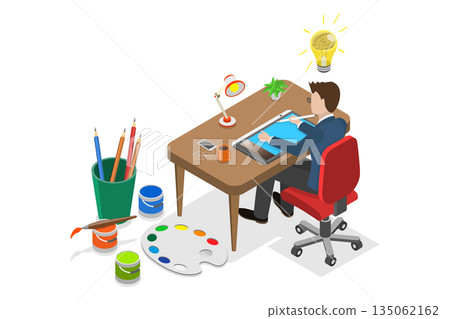 3D Isometric Flat Illustration of Creative Director, Innovative Designer in Creating Process 3D Isometric Flat Illustration of Creative Director, Innovative Designer in Creating Process 135062162