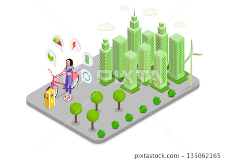 3D Isometric Flat  Illustration of City E-bike, Electric Bike Charging 135062165