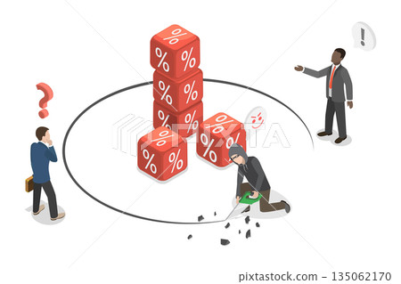 3D Isometric Flat  Illustration of Financial Fraud, Challenges In Business, Theft, And Failure 135062170