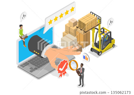 3D Isometric Flat Illustration of Certified Supplier, Ensuring Product Quality 3D Isometric Flat Illustration of Certified Supplier, Ensuring Product Quality 135062173