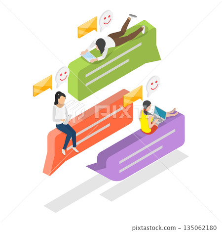 3D Isometric Flat Illustration of Digital Conversation, Chat Friend Messages 3D Isometric Flat Illustration of Digital Conversation, Chat Friend Messages 135062180