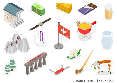 3D Isometric Flat Illustration of Switzerland, Banner Design For Travelling Purposes 3D Isometric Flat Illustration of Switzerland, Banner Design For Travelling Purposes 135062190