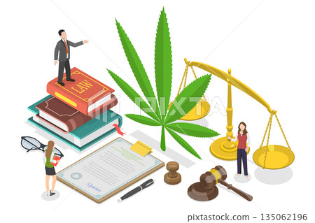 3D Isometric Flat Illustration of Cannabis Laws And Regulations, Legalized Marihuana 3D Isometric Flat Illustration of Cannabis Laws And Regulations, Legalized Marihuana 135062196