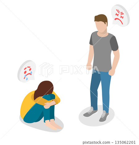 3D Isometric Flat Illustration of Domestic Violence , Masculine Abuse In Intimate Relationships 3D Isometric Flat Illustration of Domestic Violence , Masculine Abuse In Intimate Relationships 135062201