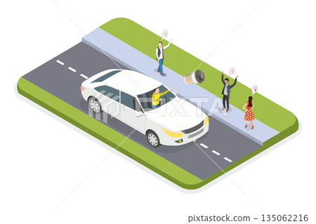 3D Isometric Flat  Illustration of Littering From Vehicle, Person Recklessly Discarding Litter From Car While Driving 135062216