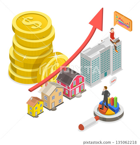3D Isometric Flat Illustration of Real Estate Investment, Purchasing a House 3D Isometric Flat Illustration of Real Estate Investment, Purchasing a House 135062218