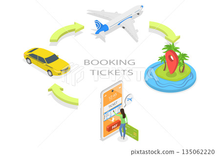 3D Isometric Flat Illustration of Online Ticket Booking, Digital Reservation Platform, Access Convenient Ticketing Services 3D Isometric Flat Illustration of Online Ticket Booking, Digital Reservation Platform, Access Convenient Ticketing Services 135062220