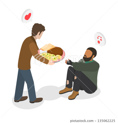3D Isometric Flat  Illustration of Helping a Homeless , Idea For Volunteering To Help People And Make A Difference 135062225