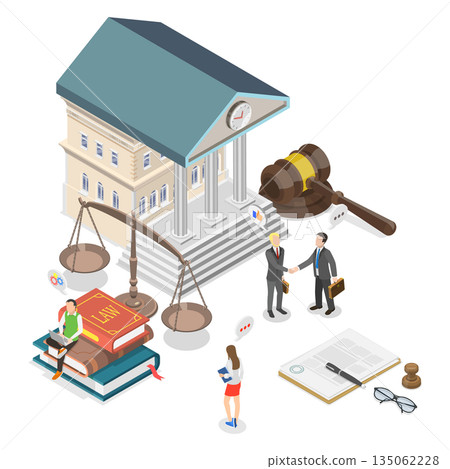 3D Isometric Flat Illustration of Law And Justice, Understanding The Legal System In Society 3D Isometric Flat Illustration of Law And Justice, Understanding The Legal System In Society 135062228