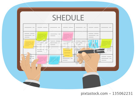 3D Isometric Flat  Illustration of Scheduling, Concept Of Planning Schedule Using Task Board. 135062231