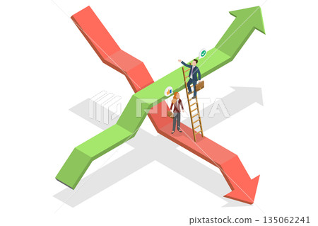 3D Isometric Flat Illustration of Resolving Financial Problems, Navigating Economic Downturns, Opportunities For Investors In A Recovering Stock Market 3D Isometric Flat Illustration of Resolving Financial Problems, Navigating Economic Downturns, Opportunities For Investors In A Recovering Stock Market 135062241