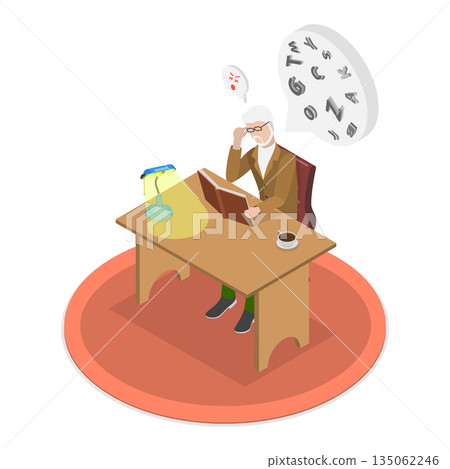 3D Isometric Flat Illustration of Macular Degeneration, Senior Man Struggles With Blurry Book Due To Age-Related Eyesight Problems 3D Isometric Flat Illustration of Macular Degeneration, Senior Man Struggles With Blurry Book Due To Age-Related Eyesight Problems 135062246