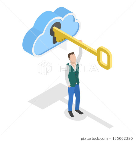 3D Isometric Flat Illustration of Unlock Your Potential, A Person Inserting A Key Into A Thought BubbleS Keyhole 3D Isometric Flat Illustration of Unlock Your Potential, A Person Inserting A Key Into A Thought BubbleS Keyhole 135062380