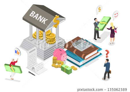 3D Isometric Flat Illustration of Government Subsidy, Support of Citizens And Organizations 3D Isometric Flat Illustration of Government Subsidy, Support of Citizens And Organizations 135062389