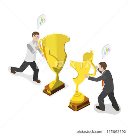 3D Isometric Flat  Illustration of Team Win, Collaborative Solutions For Mutual Success And Achieving Goals Through Teamwork And Best Practices 135062392