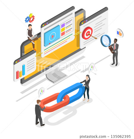 3D Isometric Flat Illustration of Link Building, Mobile Applications Marketing 3D Isometric Flat Illustration of Link Building, Mobile Applications Marketing 135062395