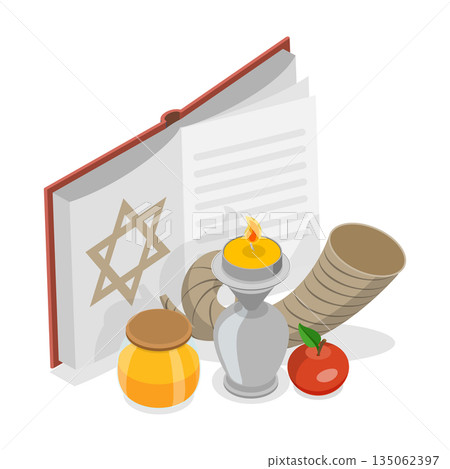3D Isometric Flat  Illustration of Yom Kippur , Day Of Atonement 135062397