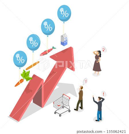 3D Isometric Flat Illustration of Inflation Growth, Effect On Economic Expansion 3D Isometric Flat Illustration of Inflation Growth, Effect On Economic Expansion 135062421