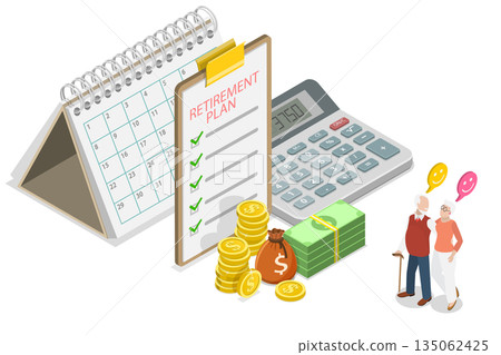 3D Isometric Flat Illustration of Retirement Plan, Economy and Wealth 3D Isometric Flat Illustration of Retirement Plan, Economy and Wealth 135062425