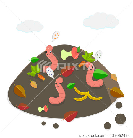 3D Isometric Flat Illustration of Compost, Funny Worms Enhancing Compost Quality 3D Isometric Flat Illustration of Compost, Funny Worms Enhancing Compost Quality 135062434