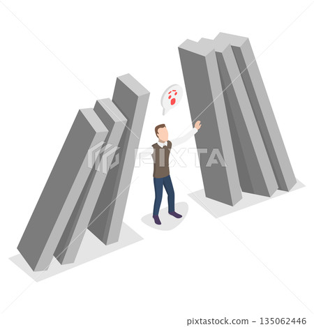 3D Isometric Flat Illustration of Person Under Pressure, Stressed Businessman 3D Isometric Flat Illustration of Person Under Pressure, Stressed Businessman 135062446