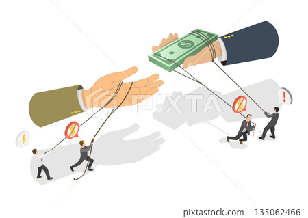 3D Isometric Flat  Illustration of Corruption And Bribery, Businessman Hands Engaged In Corrupt Activities Of Giving And Accepting Money Bribes 135062466