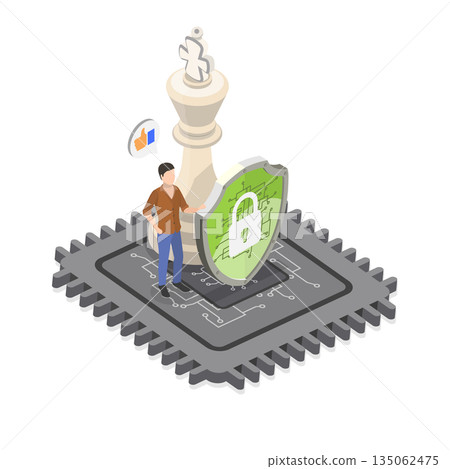 3D Isometric Flat Illustration of Cyber Security, Man Leading Cybersecurity Strategy With Chess Figure Piece 3D Isometric Flat Illustration of Cyber Security, Man Leading Cybersecurity Strategy With Chess Figure Piece 135062475