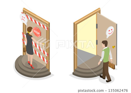 3D Isometric Flat  Illustration of Gender Inequality, Bias And Societal Disparity, Sex Discrimination And Social Inequality 135062476