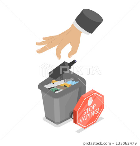 3D Isometric Flat Illustration of Stop Vaping, Overcoming Addiction To E-Cigarettes 3D Isometric Flat Illustration of Stop Vaping, Overcoming Addiction To E-Cigarettes 135062479