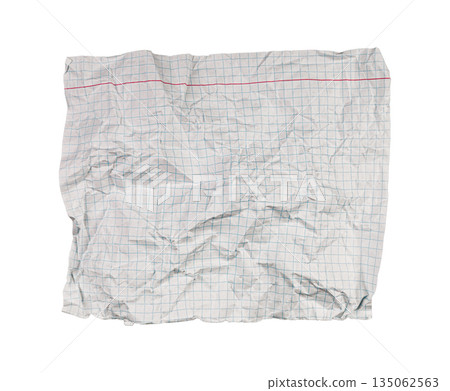 Crumpled Torn Checkered Paper on White Background for Creative Projects 135062563