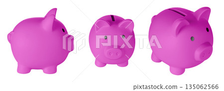 Set Piggy bank pig Pink color on isolated white background 135062566