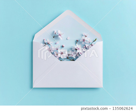 Dating email. Post envelope with spring pink flowers decoration. Spring and romantic message. Dating email. Post envelope with spring pink flowers decoration. Spring and romantic message. 135062624