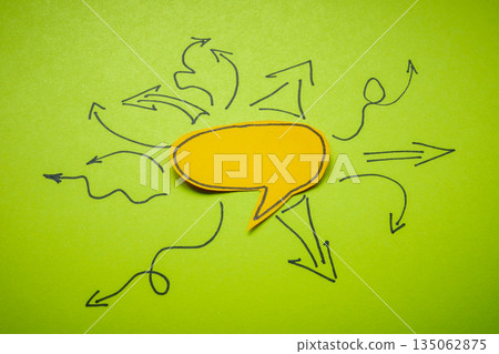 Speech bubble with multiple arrows. Idea exchange. Speech bubble with multiple arrows. Idea exchange. 135062875