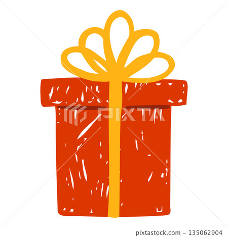 Red gift box with yellow ribbon bow vector crayon sketch, festive surprise box, holiday present, Birthday, New year Red gift box with yellow ribbon bow vector crayon sketch, festive surprise box, holiday present, Birthday, New year 135062904