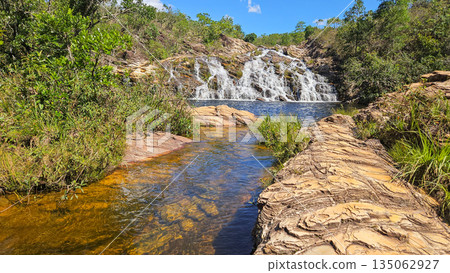 beautiful cascade in Serra da Canastra area, around Delfinopolis town in Minas Gerais, Brazil beautiful cascade in Serra da Canastra area, around Delfinopolis town in Minas Gerais, Brazil 135062927