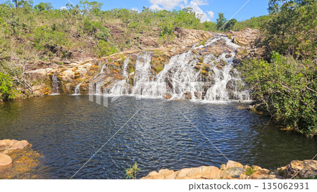beautiful cascade in Serra da Canastra area, around Delfinopolis town in Minas Gerais, Brazil beautiful cascade in Serra da Canastra area, around Delfinopolis town in Minas Gerais, Brazil 135062931