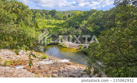 beautiful cascade in Serra da Canastra area, around Delfinopolis town in Minas Gerais, Brazil 135062932