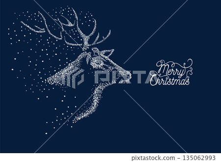 Merry Christmas. Snow dot deer. hand drawing. Not AI. Vector illustration Merry Christmas. Snow dot deer. hand drawing. Not AI. Vector illustration 135062993