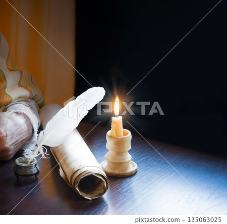 Paper and quill on the table 135063025