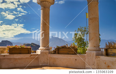 Monastery of Varlaam on a sunny day with view on the landscape 135063109