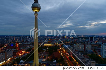 Berlin tv tower photographed during sunset with long exposure 135063138