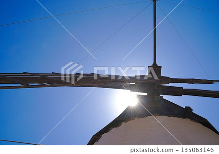 Traditional windmill on Fuerteventura with windmill sail. Traditional windmill on Fuerteventura with windmill sail. 135063146