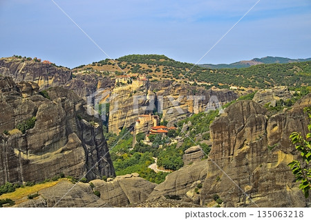Monastery of Varlaam, Holy Monastery of Saint Nicholas, and Megalo Meteoro at sunrise 135063218