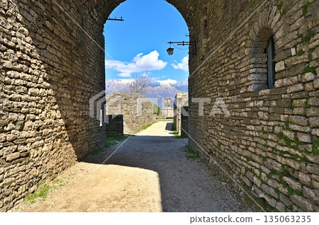 Inside the castle of Gjirokastra with view on the clocktower Inside the castle of Gjirokastra with view on the clocktower 135063235