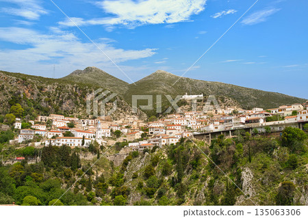 The city of Dhermi along the coastal road in Albania 135063306