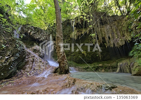 Upper End of Skra Waterfall in Greece Upper End of Skra Waterfall in Greece 135063369