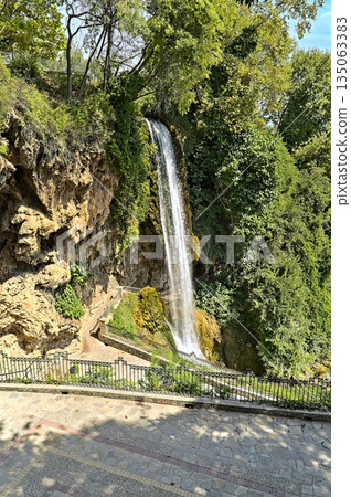 Edessa Waterfalls during summer with little water flow 135063383