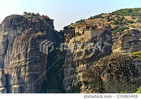 Monastery of Varlaam and Megalo Meteoro on a sunny day Monastery of Varlaam and Megalo Meteoro on a sunny day 135063408