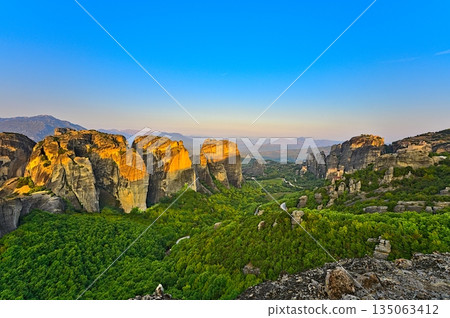 Monastery of Varlaam, Saint Nicholas, Rousanou and Megalo Meteoro at sunrise 135063412